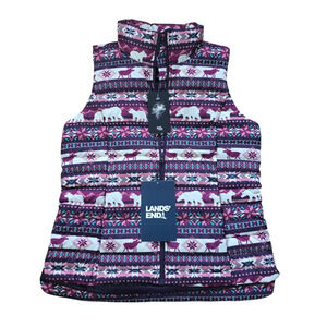 NWT, Lands End Women's 600 Down Puffer Vest Purple Moose Bear, Size Small